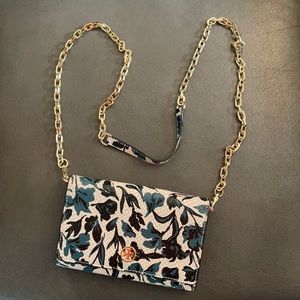 Tory Burch green floral crossbody bag